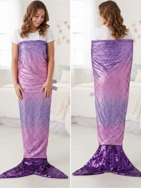 Sparkly Purple Mermaid Tail Blanket Soft Sequin Slumber Sleeping Bag NWOT